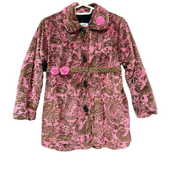 Corky & Company- Pink/Brown Paisley Sweet Pea Hooded Swing Coat- Sz. 10 Girls - Picture 1 of 7